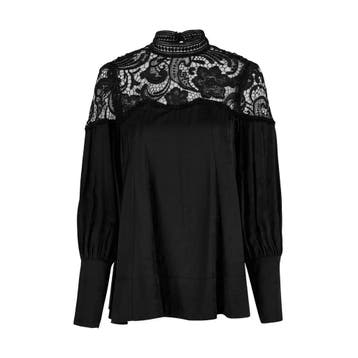 Marc Aurel • zwarte blouse met kant • 36, Marc Aurel, Verzenden, Zwart, Nieuw