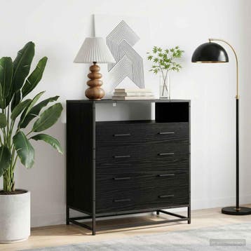 vidaXL Ladenkast 4-Lade Zwart eiken 70 x 41 x 83,5 cm, Kinderen en Baby's, Kinderkamer | Commodes en Kasten, Verzenden, Nieuw