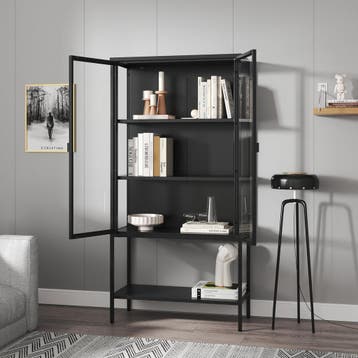 Vitrinekast Borshavisa staal 160x80x35 cm zwart [en.casa], Verzenden, Nieuw
