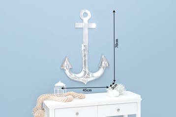 Maritieme wanddecoratie SEVEN SEAS 70cm zilver 3D anker -, Ophalen of Verzenden, Nieuw
