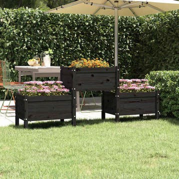 vidaXL Plantenbak 178,5x44x75 cm massief grenenhout zwart, Tuin en Terras, Verzenden, Minder dan 60 cm, Nieuw, 60 cm of meer