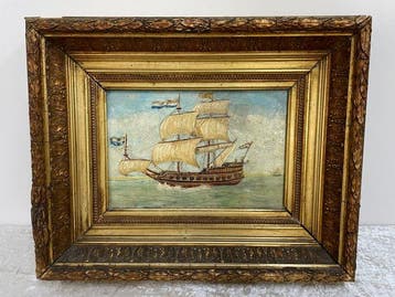 Wanddecoratie - Oud Zeilschip op Zee - in Barokke Lijst -