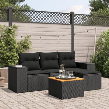 vidaXL 5-delige Loungeset met kussens poly rattan zwart, Verzenden, Nieuw, Loungeset