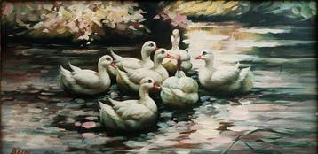 Italiaanse school (XX) - Anatre sullo specchio dacqua, Antiek en Kunst, Kunst | Schilderijen | Klassiek
