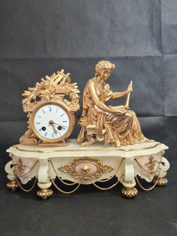 Figurale pendule - Antiek Albast, Brons - 1850-1900