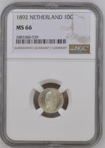 Koningin Wilhelmina 10 cent 1892 MS66 NGC gecertificeerd, Koning Willem III, Verzenden, Zilver, 10 cent
