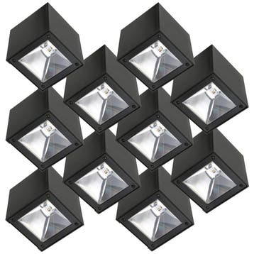 Set 10 Stuks LED Solar Cube Wandlamp Zwart Vierkant, Tuin en Terras, Verzenden, Nieuw