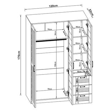 Kledingkast Finning 176x120x52 cm met 3 lades wit [en.casa], Verzenden, Nieuw