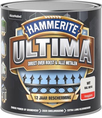 Hammerite Ultima Metaallak Hoogglans Wit Ral 9016 250 ml, Ophalen of Verzenden, Nieuw