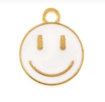 2 x Bedel Enamel light gold Smiley 14,5 x 12mm oogje: 1,5..., Ophalen of Verzenden, Nieuw, Kraal