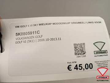 VW Golf 6 VI 5K1 Wielkuip Modderkuip Origineel! Links Voor, Ophalen, Gebruikt, Volkswagen