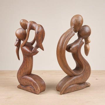 sculptuur, Coppia di sculture in legno – Maternità e