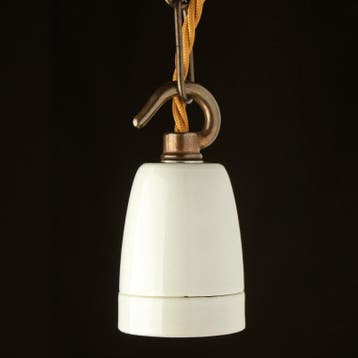 Fitting Keramiek Wit Hook Brons E27, Nieuw