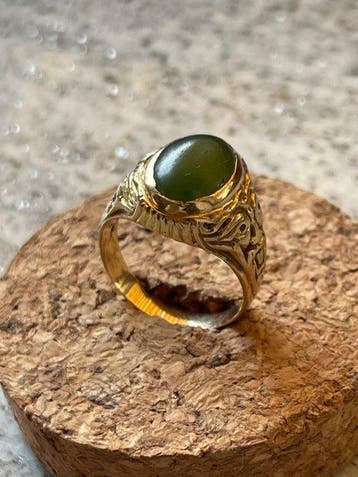 Ring - 18 karaat Geel goud Jade, Nieuw