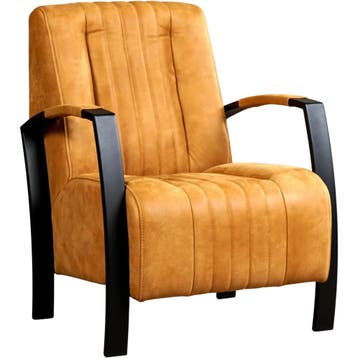 Leren fauteuil Glamour - Kenia Cognac (cognac), Nieuw, Ophalen of Verzenden, 50 tot 75 cm, Industrieel, Modern, Retro