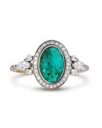 Statement ring - 14 karaat Geel goud - 3.08ct. tw. Smaragd -