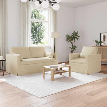 vidaXL Bankstel 2 st Crème Stof, Verzenden, Nieuw, Stof, Minder dan 150 cm