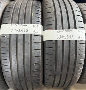 2x 215-55-17 Continental Zomer 2x4.5mm €50 PerBand 215 55 17, Auto-onderdelen, Ophalen, 17 inch, Band(en), Personenwagen