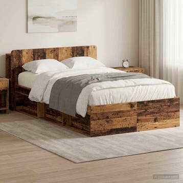 vidaXL Bedframe met opslag Oud hout 120 x 200 cm Bewerkt, Bruin, Verzenden, Nieuw, Twijfelaar