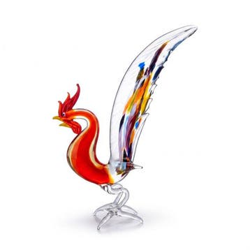 Figuur - Glas, Rooster kleurrijke haan, Vintage Rode