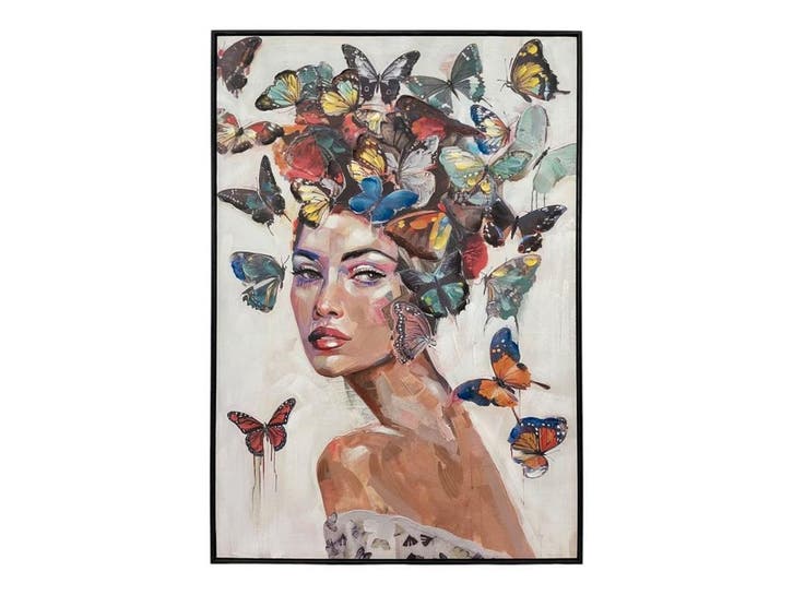 Olieverfschilderij Vrouw met Vlinders | 021, Huis en Inrichting, Woonaccessoires | Schilderijen, Tekeningen en Foto's, Nieuw, Ophalen of Verzenden