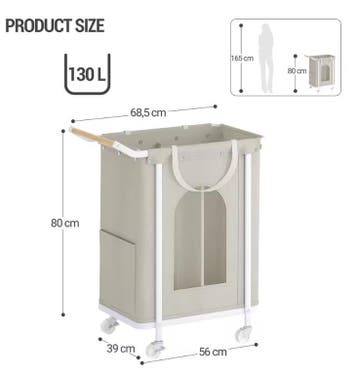 Wasmand op Wielen – 2 Secties, Verwijderbare Tas Beige, Verzenden, Nieuw