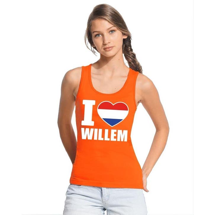 I love Willem topje/shirt oranje dames - Koningsdag tanktops, Hobby en Vrije tijd, Feestartikelen, Ophalen of Verzenden