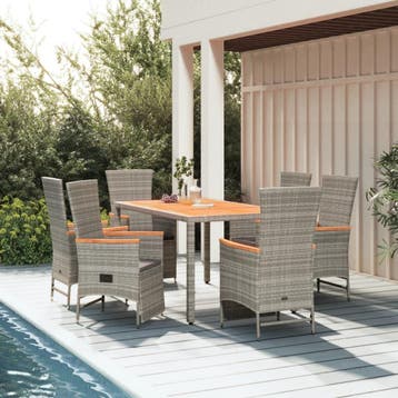 vidaXL 7-delige Tuinset met kussens poly rattan grijs, Verzenden, Nieuw, 6 zitplaatsen, Tuinset