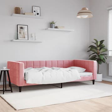 vidaXL Slaapbank 90x200 cm fluweel roze, 90 cm, Eenpersoons, Verzenden, Nieuw