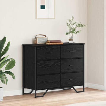 vidaXL Ladekast 6-Lade Zwart Eiken 91 x 35,5 x 74,5 cm, Kinderen en Baby's, Kinderkamer | Commodes en Kasten, Verzenden, Nieuw