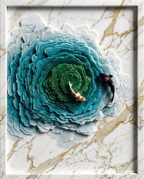 Makayhos - [Canvas] Koi Vortex – Layered Tranquility, Antiek en Kunst, Kunst | Designobjecten