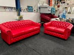 CHESTERFIELD  WEEKAANBIEDING Rood leer chesterfield set, Ophalen, Zo goed als nieuw, Leer, CHESTERFIELD