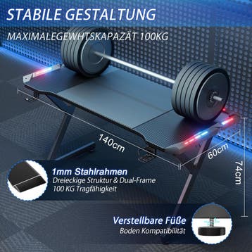 Gaming bureau - Gaming desk - Gaming tafel - 140x60 cm - Zwa, Verzenden, Zo goed als nieuw
