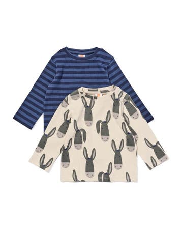 HEMA Baby T-shirt rib strepen ezels - 2 stuks blauw, Verzenden, Nieuw