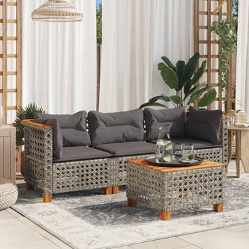 vidaXL Tuinbank 3-zits met kussens poly rattan grijs, Verzenden, Nieuw