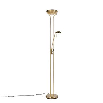 Vloerlamp goud met leeslamp incl. LED en dimmer - Diva 2, Verzenden, Nieuw