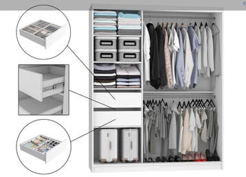 Kledingkast zwart licht eiken 158 cm breed met spiegel en..., Huis en Inrichting, Kasten | Kledingkasten, Met lade(s), 150 tot 200 cm