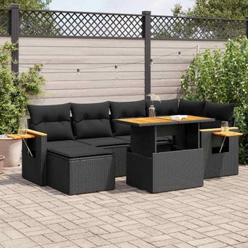 vidaXL 7-delige Loungeset met kussens poly rattan acacia, Verzenden, Nieuw, Loungeset