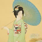 Beautiful Woman (Bijin) in Kimono Holding Umbrella and