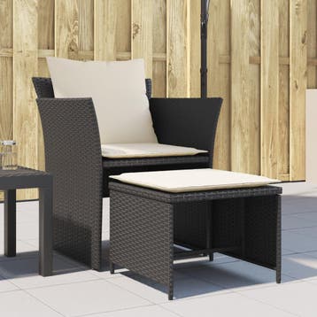 vidaXL Tuinstoel met voetenbank poly rattan zwart, Verzenden, Nieuw, Rotan