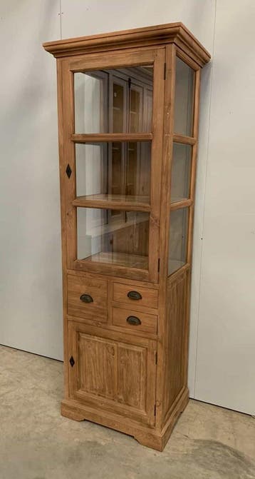 Smalle vitrinekast teak Arnhem, Ophalen of Verzenden, Nieuw