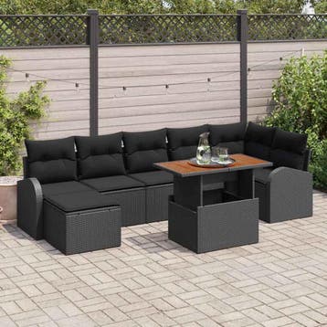 vidaXL Tuin Sofa Set 8 st Zwart, Verzenden, Nieuw, 8 zitplaatsen