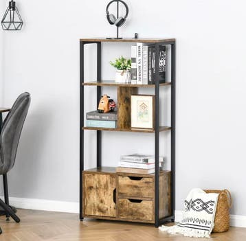 Boekenkast Industrieel - Rustiek bruin - 58×24×122 cm - Hout, Huis en Inrichting, Kasten | Boekenkasten, Overige houtsoorten, Verzenden