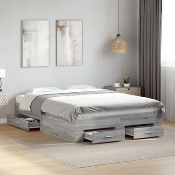 vidaXL Bedframe met lades bewerkt hout grijs sonoma eiken, Huis en Inrichting, Slaapkamer | Bedden, Verzenden, Nieuw, Twijfelaar