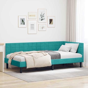 vidaXL Hoekbedframe met hoofdeinde Turquoise 100 cm x 200 cm, Verzenden, Nieuw, Stof