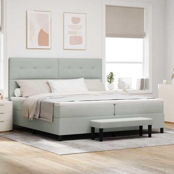 vidaXL Boxspring bed met hoofdeinde Lichtgrijs 200 x 200 cm, Verzenden, Nieuw, Stof
