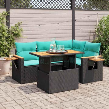 vidaXL 5-delige Loungeset met kussens poly rattan acacia, Verzenden, Nieuw, Loungeset
