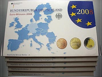 5 x 5,88 Euro,munten set 1 Cent-2 Euro 2008 A,d,f,g,j Dui..., Postzegels en Munten, Munten | Europa | Euromunten, Verzenden