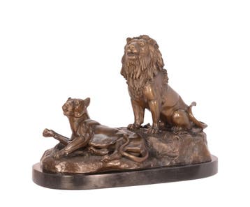 BRONZEN BEELD VAN EEN LEEUW EN LEEUWIN (Interieur), Verzenden, Nieuw