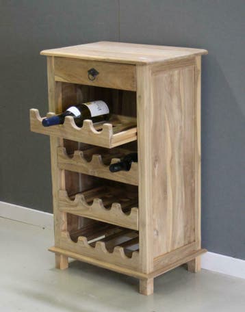 Wijnrek van teakhout met los dienblad / gelijk mee te nemen, Huis en Inrichting, Woonaccessoires | Wijnrekken, Nieuw, Hout, 75 cm of meer